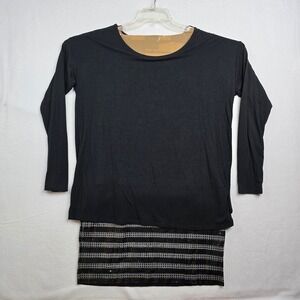 JANA‎ Black Long Sleeve Sequin Trim bottom blouse Top M bodycon cinched fit y2k